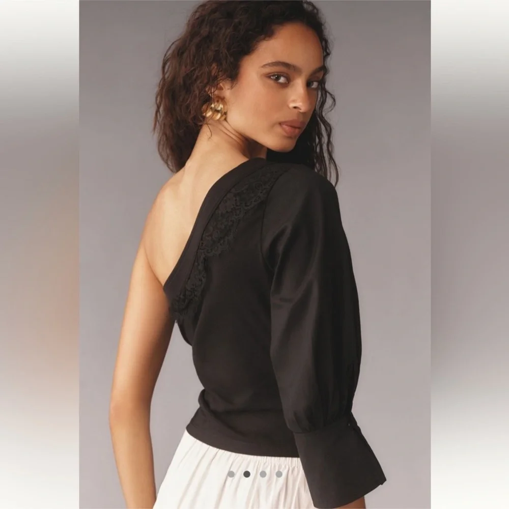 By Anthropologie one shoulder puff sleeve top